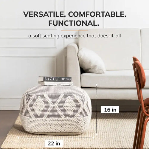 Pouf ottoman carré gris 22 x 22 x 16 - Repose-pieds fait main pour salon, chambre, chambre de bébé, chambre d'enfant