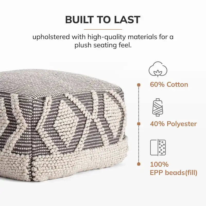 Pouf ottoman carré gris 22 x 22 x 16 - Repose-pieds fait main pour salon, chambre, chambre de bébé, chambre d'enfant