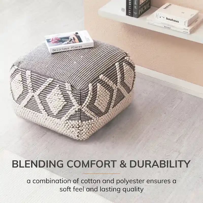Pouf ottoman carré gris 22 x 22 x 16 - Repose-pieds fait main pour salon, chambre, chambre de bébé, chambre d'enfant