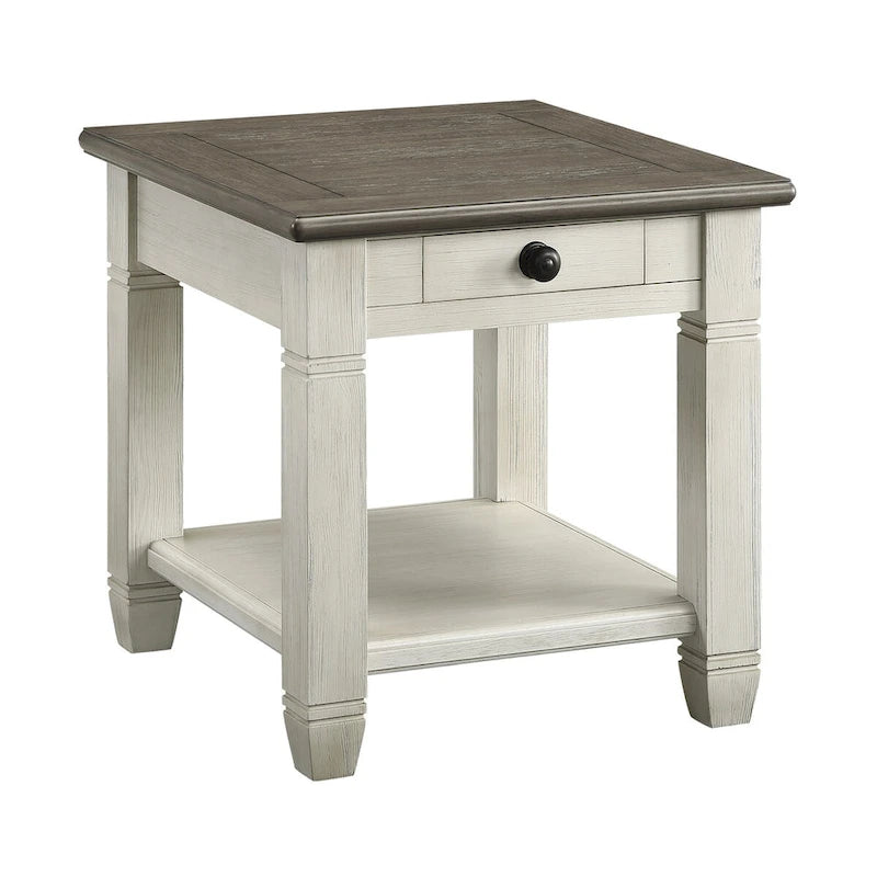 Table d'appoint en bois avec tiroir et étagère inférieure, finition antique, 1 pièce