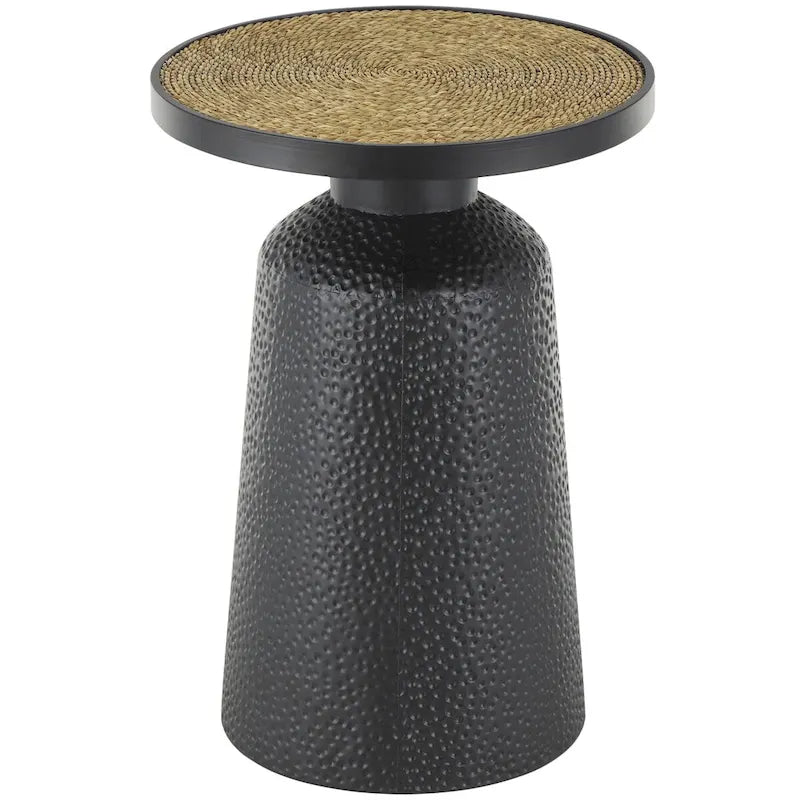 Table d'appoint ou de chevet en métal faite main avec plateau en corde