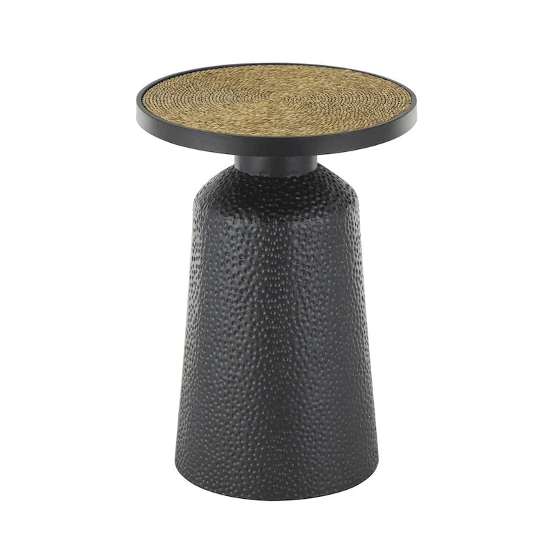 Table d'appoint ou de chevet en métal faite main avec plateau en corde