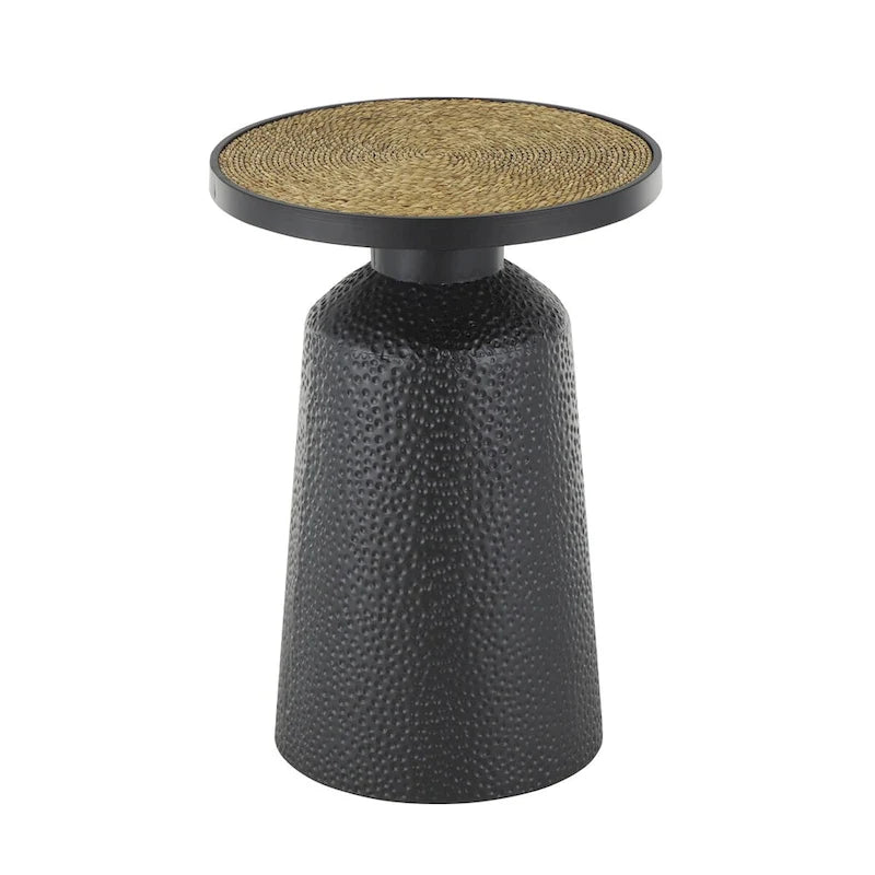 Table d'appoint ou de chevet en métal faite main avec plateau en corde