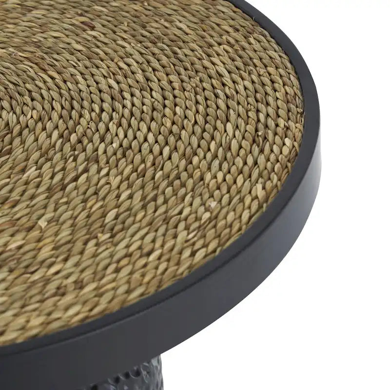 Table d'appoint ou de chevet en métal faite main avec plateau en corde