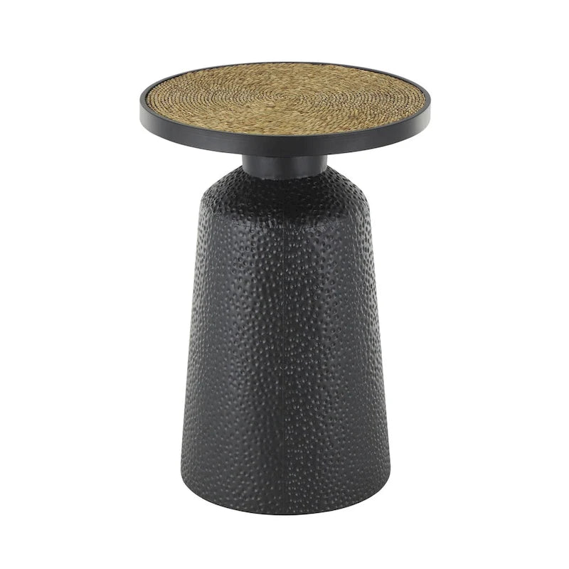 Table d'appoint ou de chevet en métal faite main avec plateau en corde