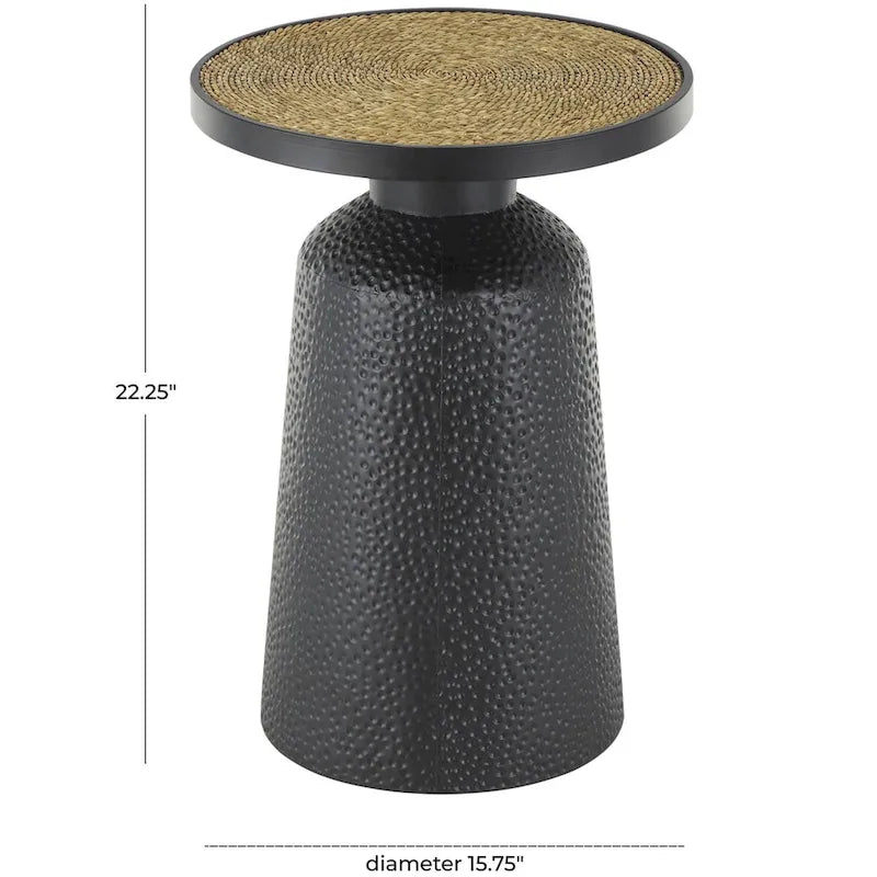 Table d'appoint ou de chevet en métal faite main avec plateau en corde