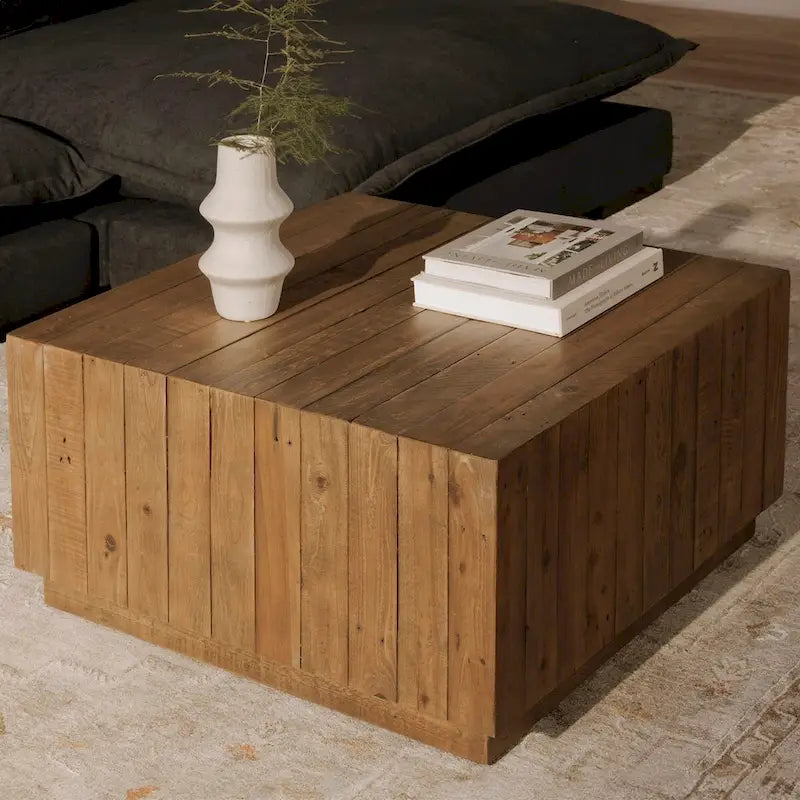 Table Basse Carrée en Bois, Marron - 80 x 80 x 40,5 cm
